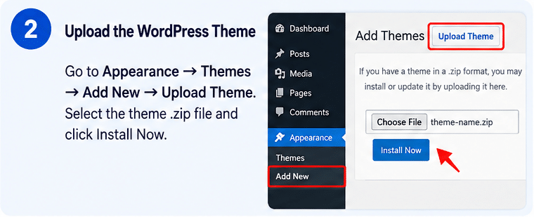 Upload the WordPress Theme